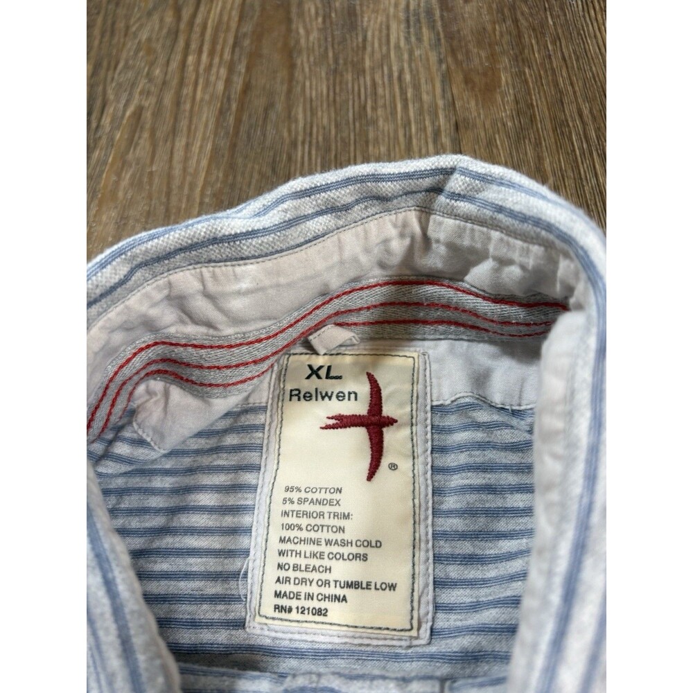 Relwen Polo Shirt Mens XL Blue Gray Jersey Stripe Cotton Huckberry Luxury Soft - Picture 3 of 7